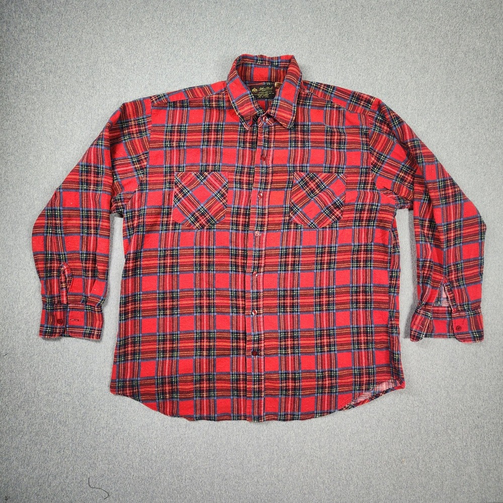 John Blair Flannel Shirt Mens XL Red Plaid Good Vintage Long Sleeve Cotton